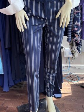 Michael Kors Navy and White Vertical Pinstripe Cropped Trousers